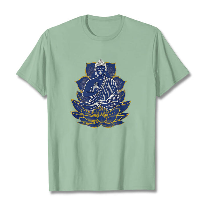 Maglietta in cotone con Buddha Stones Buddha seduto sul loto - Verde pallido - 2XL - image 17