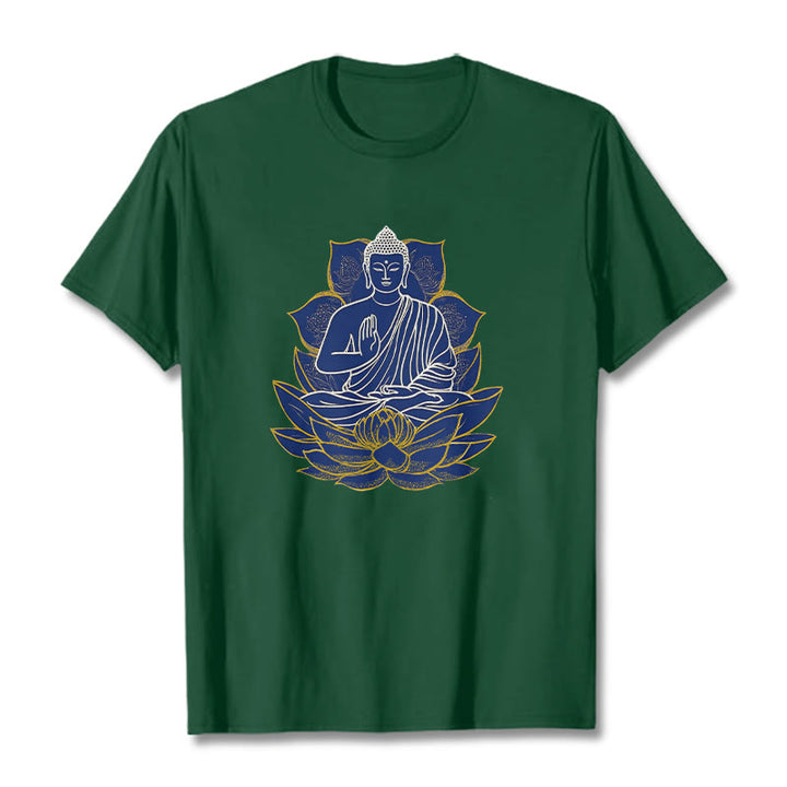 Maglietta in cotone con Buddha Stones Buddha seduto sul loto - Verde foresta - 2XL - image 5