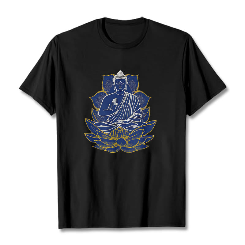 Maglietta in cotone con Buddha Stones Buddha seduto sul loto - Nero - 2XL - image 11
