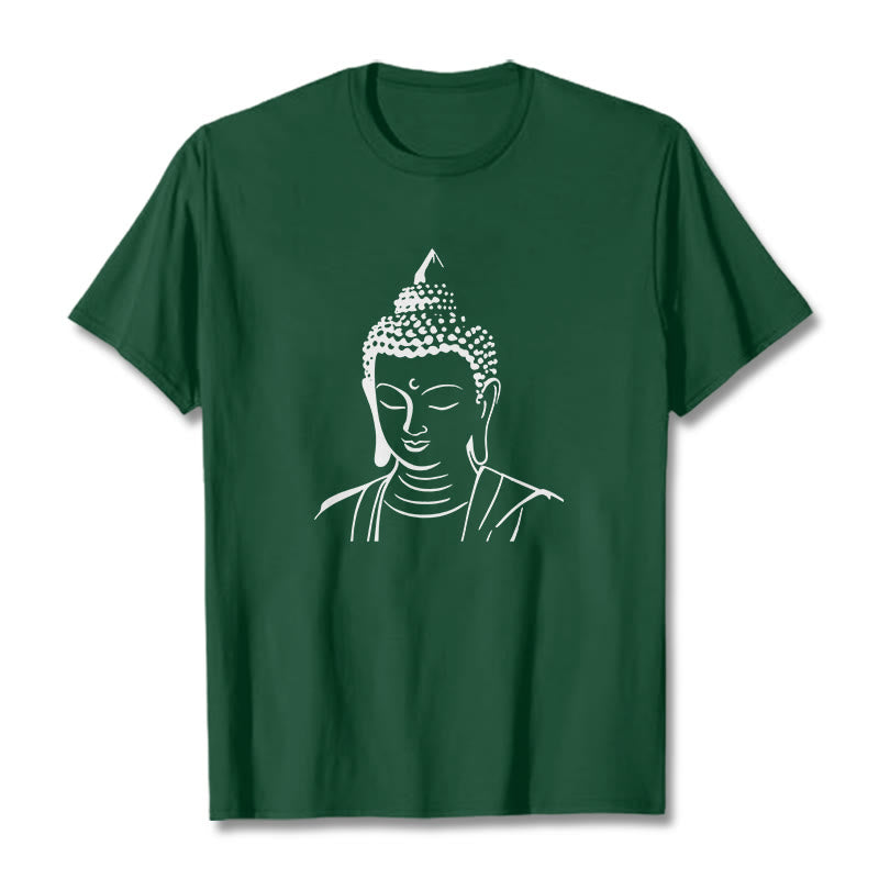 Maglietta in cotone con motivo a testa di Buddha Buddha Stones Buddha - Verde foresta - 2XL - image 1