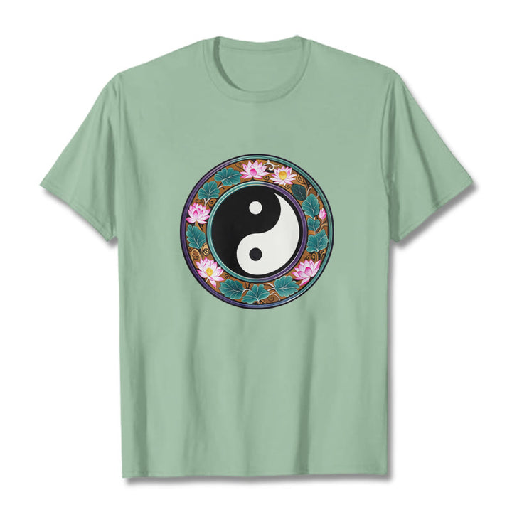 Maglietta in cotone con Buddha Stones Yin Yang - Verde pallido - 2XL - image 1