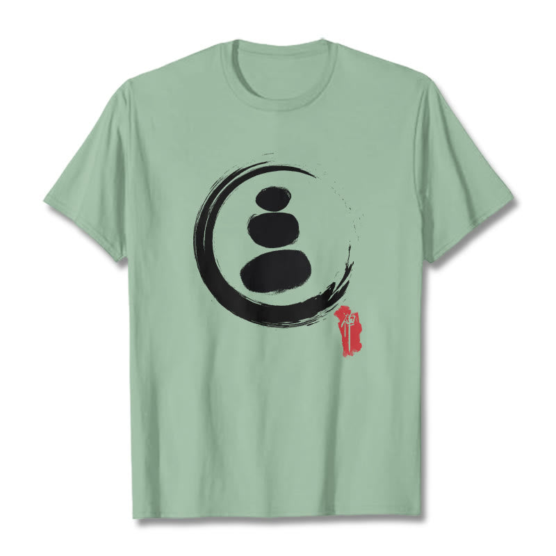 Maglietta in cotone con cerchi zen Buddha Stones - Verde pallido - 2XL - image 17