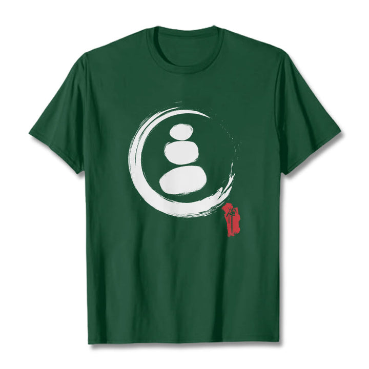 Maglietta in cotone con cerchi zen Buddha Stones - Verde foresta - 2XL - image 7