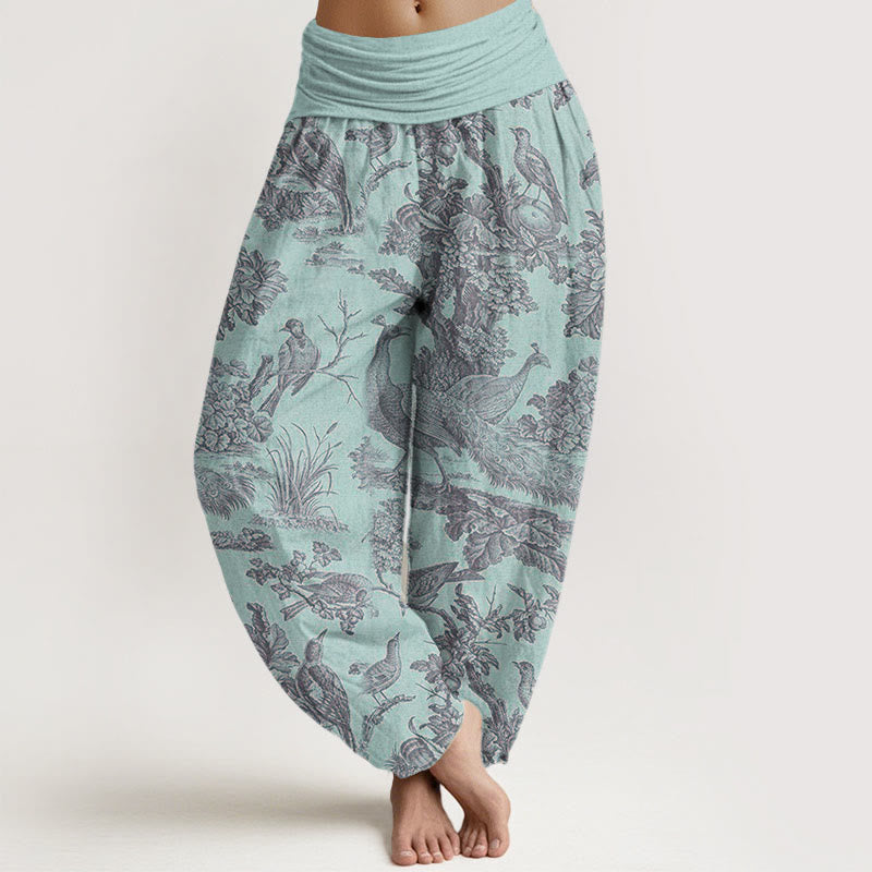 Pantaloni harem elastici in vita da donna con motivo Buddha Stones Birds Trees Rams - Turchese pallido - US22, UK/AU26, EU54 (6XL) - image 5