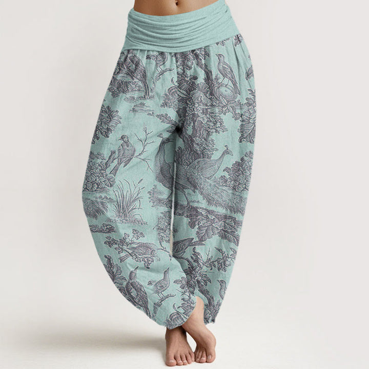 Pantaloni harem elastici in vita da donna con motivo Buddha Stones Birds Trees Rams - Turchese pallido - US22, UK/AU26, EU54 (6XL) - image 5
