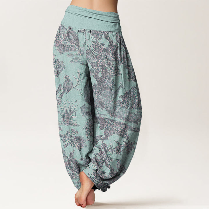 Pantaloni harem elastici in vita da donna con motivo Buddha Stones Birds Trees Rams - image 6