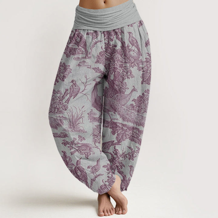 Pantaloni harem da donna con elastico in vita, motivo Buddha Stones Cotton Birds Trees Branches - Grigio chiaro - US22, UK/AU26, EU54 (6XL) - image 5