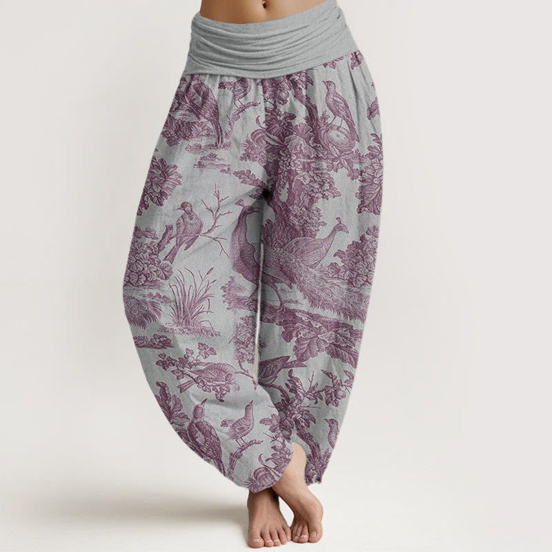 Pantaloni harem elastici in vita da donna con motivo Buddha Stones Birds Trees Rams - Grigio chiaro - US22, UK/AU26, EU54 (6XL) - image 8