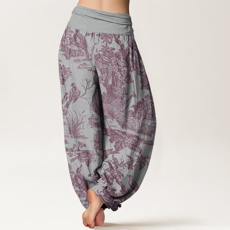 Pantaloni harem elastici in vita da donna con motivo Buddha Stones Birds Trees Rams - image 9