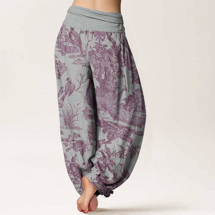 Pantaloni harem elastici in vita da donna con motivo Buddha Stones Birds Trees Rams - image 9