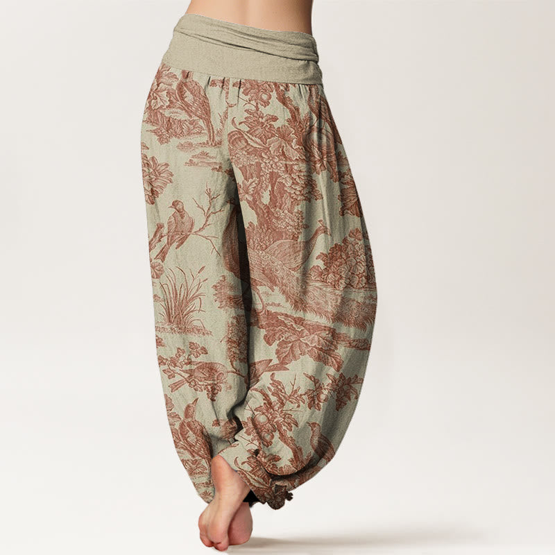 Pantaloni harem elastici in vita da donna con motivo Buddha Stones Birds Trees Rams - image 2
