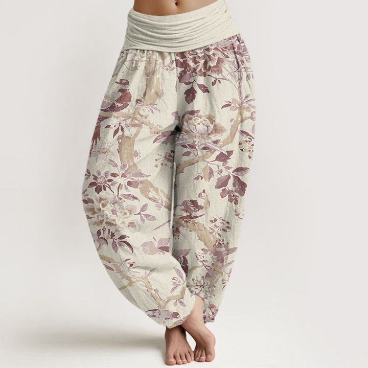 Pantaloni harem elastici in vita da donna con motivo Buddha Stones Birds Rami Flowers - Giallo chiaro - US22, UK/AU26, EU54 (6XL) - image 5