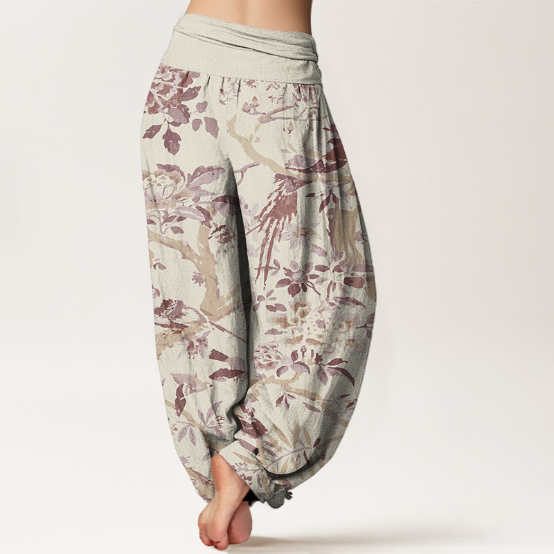 Pantaloni harem elastici in vita da donna con motivo Buddha Stones Birds Rami Flowers - image 6