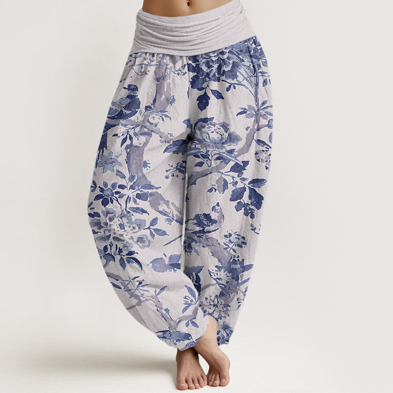 Pantaloni harem elastici in vita da donna con motivo Buddha Stones Birds Rami Flowers - Gainsboro - US22, UK/AU26, EU54 (6XL) - image 8