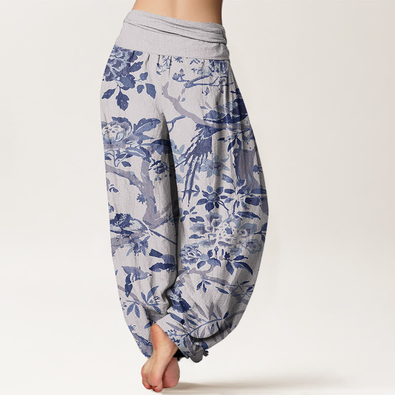 Pantaloni harem da donna con elastico in vita, motivo Buddha Stones Cotton Birds Branch Flowers - image 6