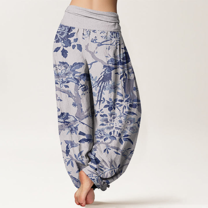 Pantaloni harem elastici in vita da donna con motivo Buddha Stones Birds Rami Flowers - image 9