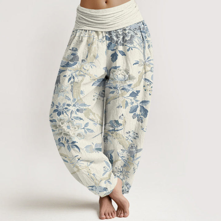 Pantaloni harem da donna con elastico in vita, motivo Buddha Stones Cotton Birds Branch Flowers - Beige - US22, UK/AU26, EU54 (6XL) - image 0
