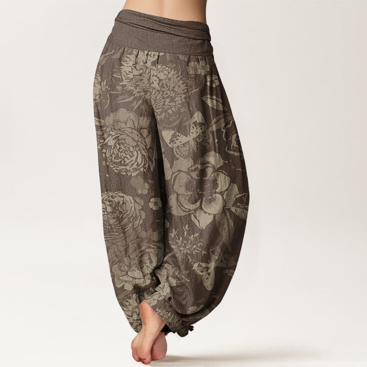 Pantaloni harem da donna con elastico in vita, in cotone, casual, con fiori di peonia e foglie, motivo Buddha Stones - image 6