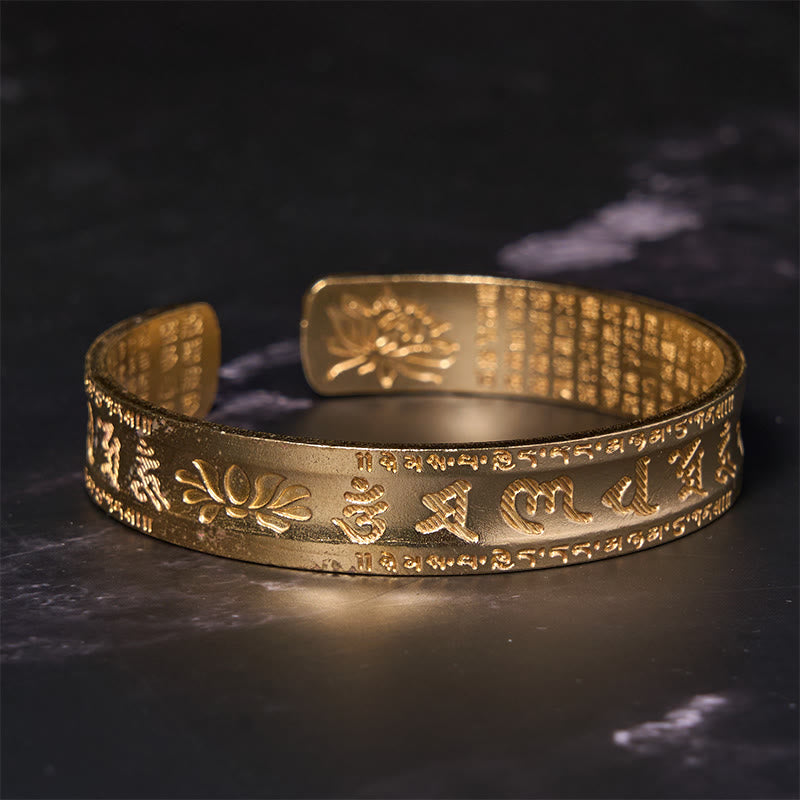 Buddha Stones Sei parole vere 'om Mani Padme Hum' Sutra del cuore Loto Rame Ottone Pace Braccialetto Braccialetto