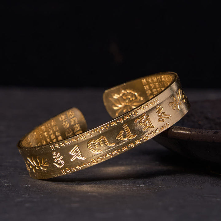 Buddha Stones Sei parole vere 'om Mani Padme Hum' Sutra del cuore Loto Rame Ottone Pace Braccialetto Braccialetto