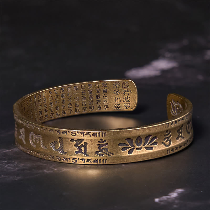 Buddha Stones Sei parole vere 'om Mani Padme Hum' Sutra del cuore Loto Rame Ottone Pace Braccialetto Braccialetto