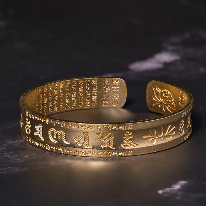 Buddha Stones Sei parole vere 'om Mani Padme Hum' Sutra del cuore Loto Rame Ottone Pace Braccialetto Braccialetto