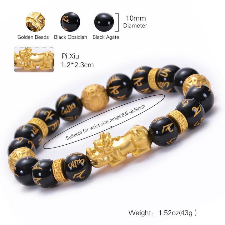 Braccialetto Buddha Stones Ossidiana nera Lega di onice nero PiXiu Om Mani Padme Hum Strength