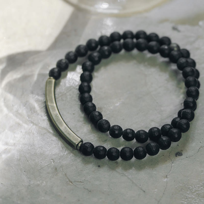 Braccialetto di protezione a doppio giro in ottone e rame con superficie tagliata smerigliata Buddha Stones