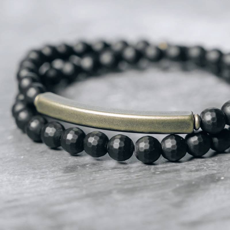Braccialetto di protezione a doppio giro in ottone e rame con superficie tagliata smerigliata Buddha Stones