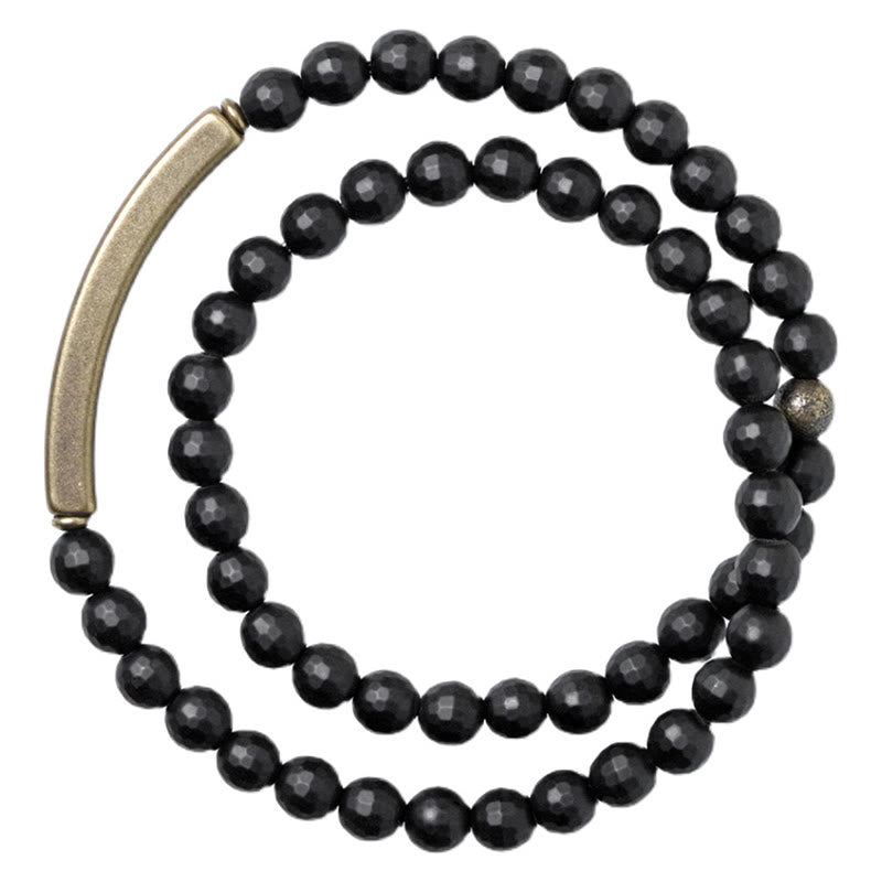 Braccialetto di protezione a doppio giro in ottone e rame con superficie tagliata smerigliata Buddha Stones