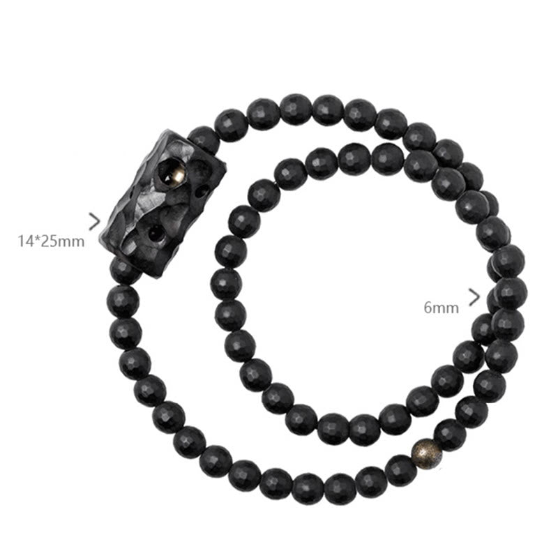 Braccialetto di protezione a doppio giro in onice nero ebano con superficie tagliata smerigliata Buddha Stones