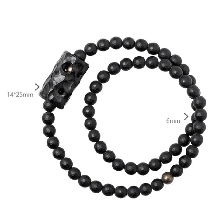 Braccialetto di protezione a doppio giro in onice nero ebano con superficie tagliata smerigliata Buddha Stones