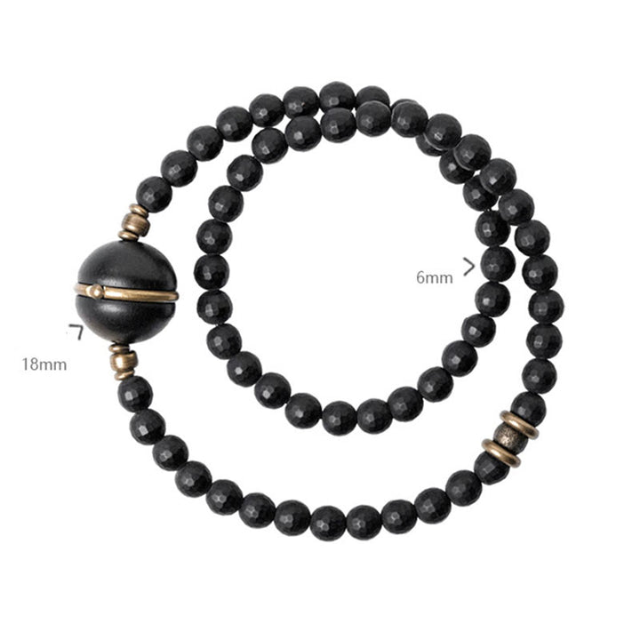 Braccialetto di protezione a doppio giro con perline di ebano e onice nero con superficie tagliata smerigliata Buddha Stones