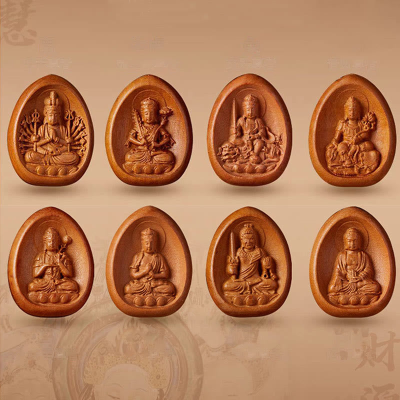 Buddha Stones Legno di pesca Cinabro Om Mani Padme Hum Zodiaco cinese Collana con corda nera Pendenti - image 2
