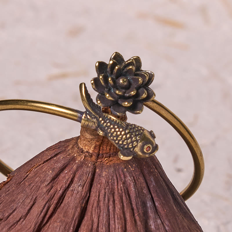 Buddha Stones Fiore di Loto Pesce Koi Rame Ottone Illuminazione Fortuna Braccialetto Braccialetto