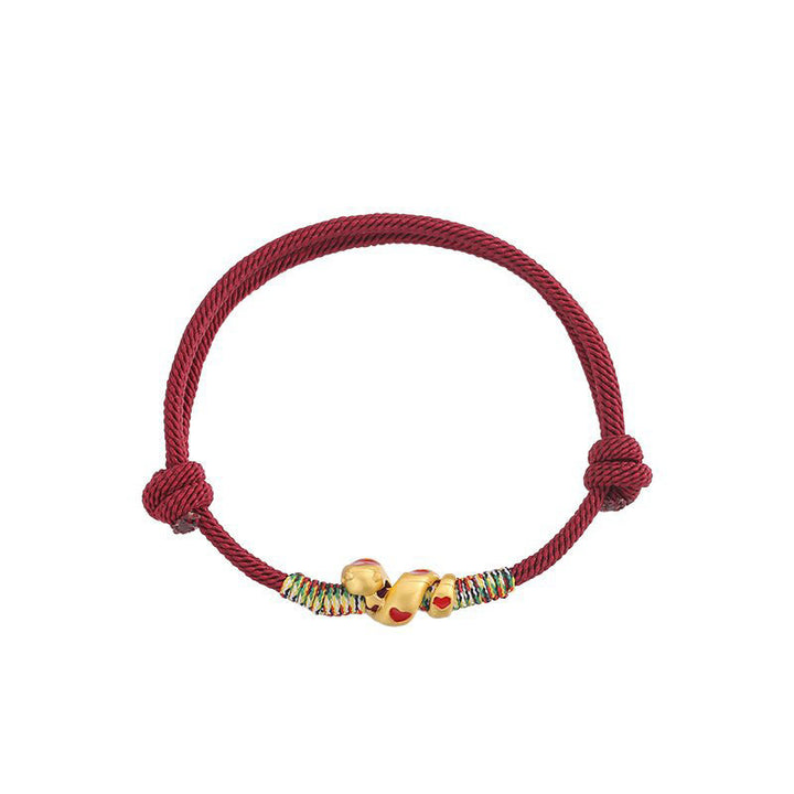 Braccialetto intrecciato con corda rossa in lega di rame e Buddha Stones, protezione dell'anno del serpente