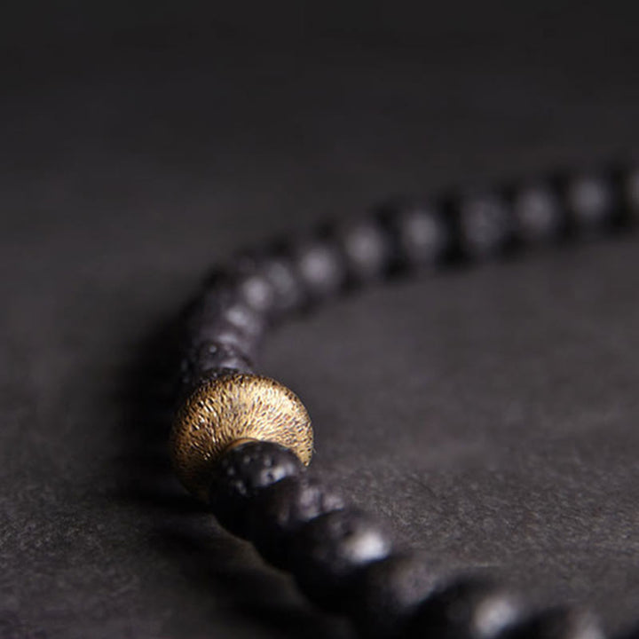 Buddha Stones Vintage Lava Rock Perline Dzi a tre occhi Perline in ottone e rame Braccialetto curativo a doppio giro