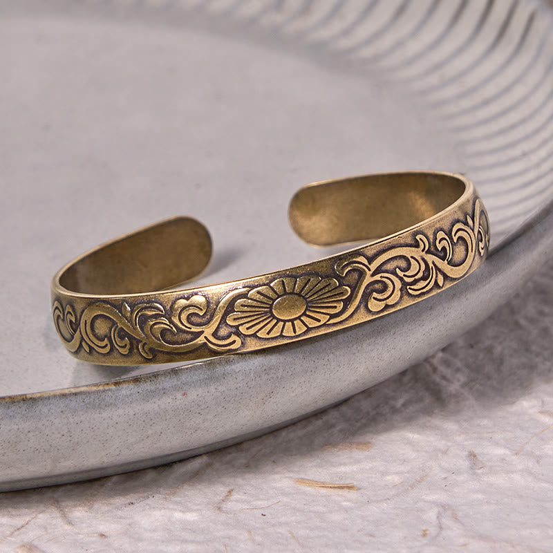 Buddha Stones Daisy Flower Vine Rame Ottone Fortuna Cura di sé Bracciale rigido