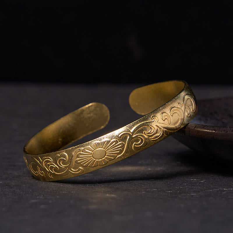 Buddha Stones Daisy Flower Vine Rame Ottone Fortuna Cura di sé Bracciale rigido