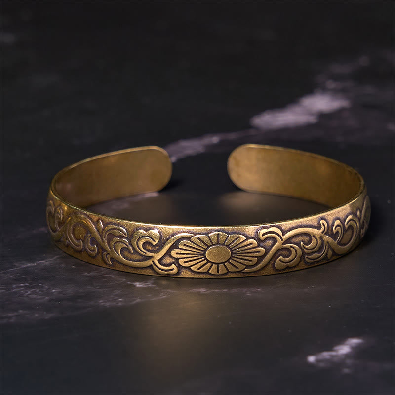 Buddha Stones Daisy Flower Vine Rame Ottone Fortuna Cura di sé Bracciale rigido