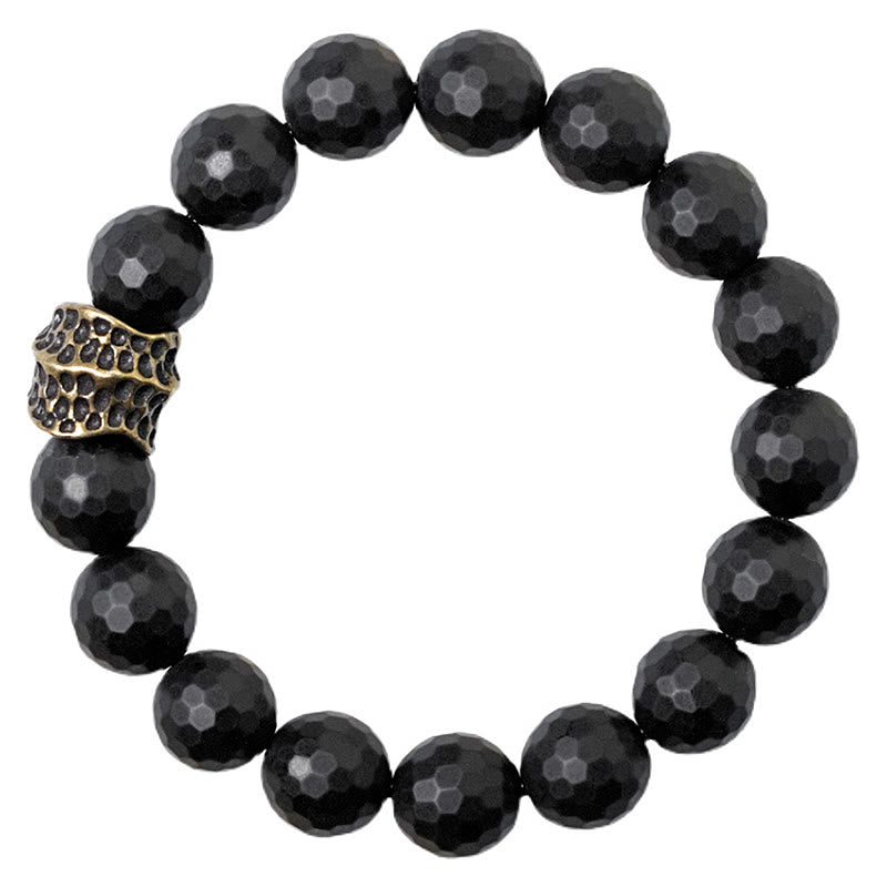 Braccialetto di protezione in ottone e rame con onice nero opaco Buddha Stones