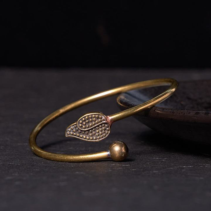 Bracciale rigido con perline di Buddha Stones , in ottone e rame, per fortuna e ricchezza