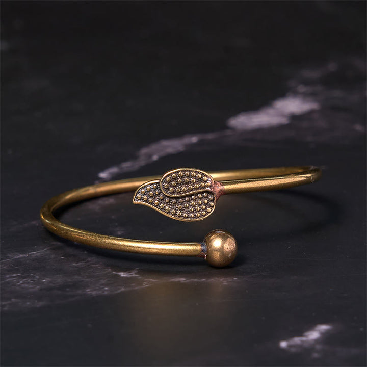 Bracciale rigido con perline di Buddha Stones , in ottone e rame, per fortuna e ricchezza