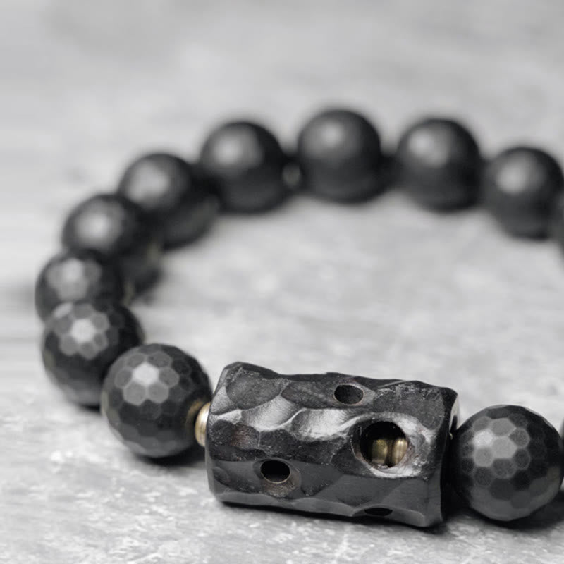 Braccialetto di protezione in ebano e onice nero con superficie satinata opaca Buddha Stones