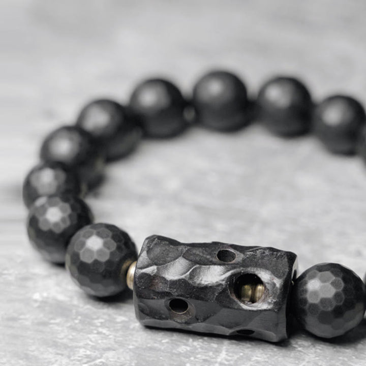 Braccialetto di protezione in ebano e onice nero con superficie satinata opaca Buddha Stones