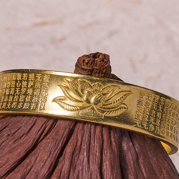 Bracciale rigido con polsino in ottone e rame con fiore di loto , Buddha Stones Heart Sutra Peace Cuff