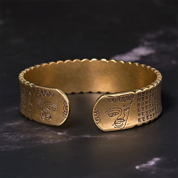 Buddha Stones Cuore Sutra Fiore di Loto Rame Ottone Pace Illuminazione Braccialetto Polsino