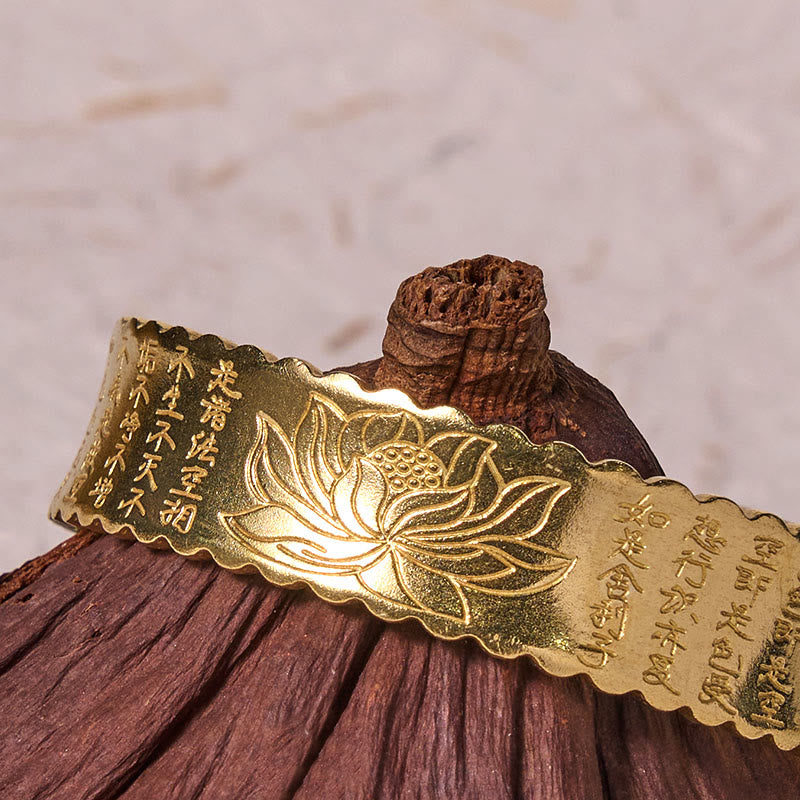 Buddha Stones Cuore Sutra Fiore di Loto Rame Ottone Pace Illuminazione Braccialetto Polsino