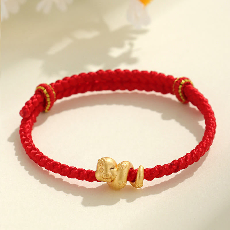 Braccialetto intrecciato con corda rossa dell'anno del serpente in argento sterling 999 fatto a mano Buddha Stones