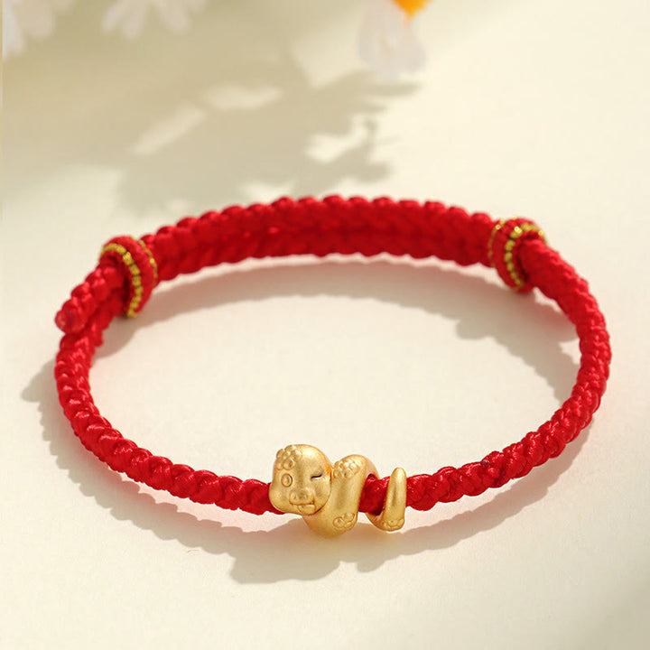 Braccialetto intrecciato con corda rossa dell'anno del serpente in argento sterling 999 fatto a mano Buddha Stones